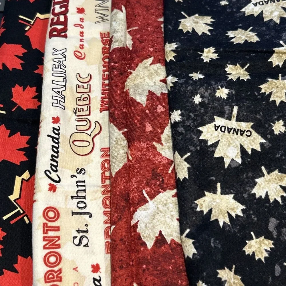 Canada Theme Maple Leaf Fabric 4 Pc Lot Quilting Crafts Sewing Cotton Prints